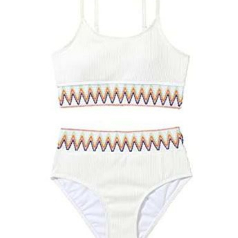Lilosy Ribbed Contrast High Waisted Tummy Control Bikini Set Spandex Swimsuit 2